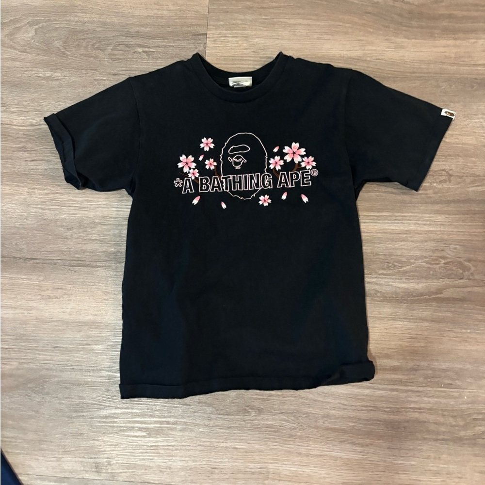 A Bathing Ape Black T-Shirt with Pink Floral Accents